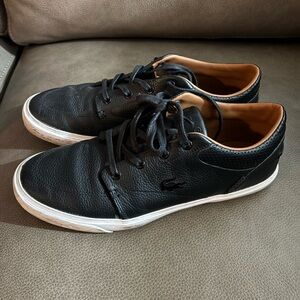 LACOSTE MENS BLACK LEATHER SNEAKERS